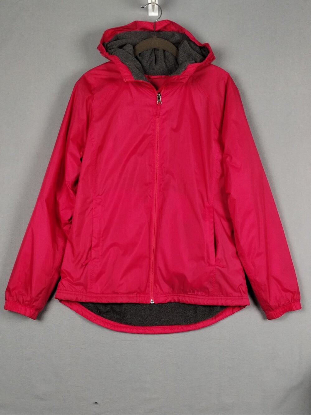 LL Bean Nylon Windbreaker Fleece Lined Hooded Jacket Red-Pink Size M